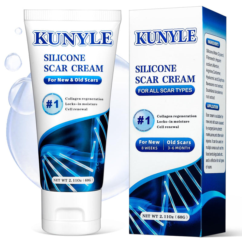 Scar Cream, Silicone Scar Gel, Advanced Scar Removal Cream for Surgical Scars, Stretch Marks Removal, Keloid Bump Removal, Old and New Scars 2.11 Oz (60g) Scar Cream 2.11 Ounce