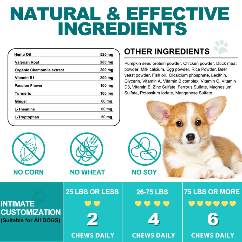 Calming Chews for Dogs(Chicken 60PCS),100% Natural Ingredients Dogs Calming Treats,Helps Dog Anxiety & Stress Relief, Separation and Barking,for All Breeds & Sizes 4.7oz(132g) Chicken