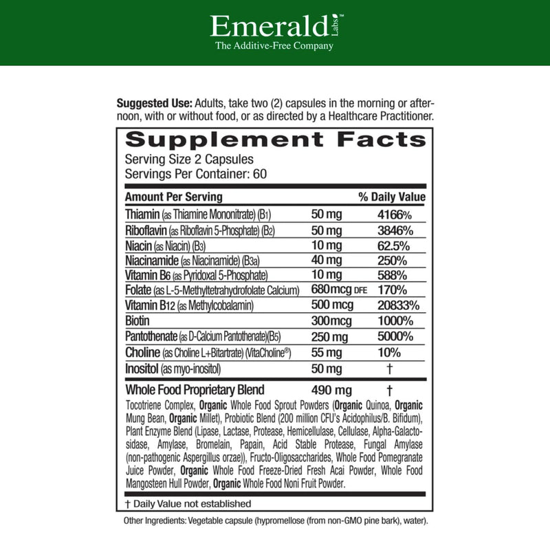 EMERALD LABS B-Healthy, 120 Capsules | Supports Energy, Brain & Heart Health, Vitamin B Complex with Whole-Food & Probiotic Blend, Vegan, Non-GMO & Gluten-Free 120 Count (Pack of 1)
