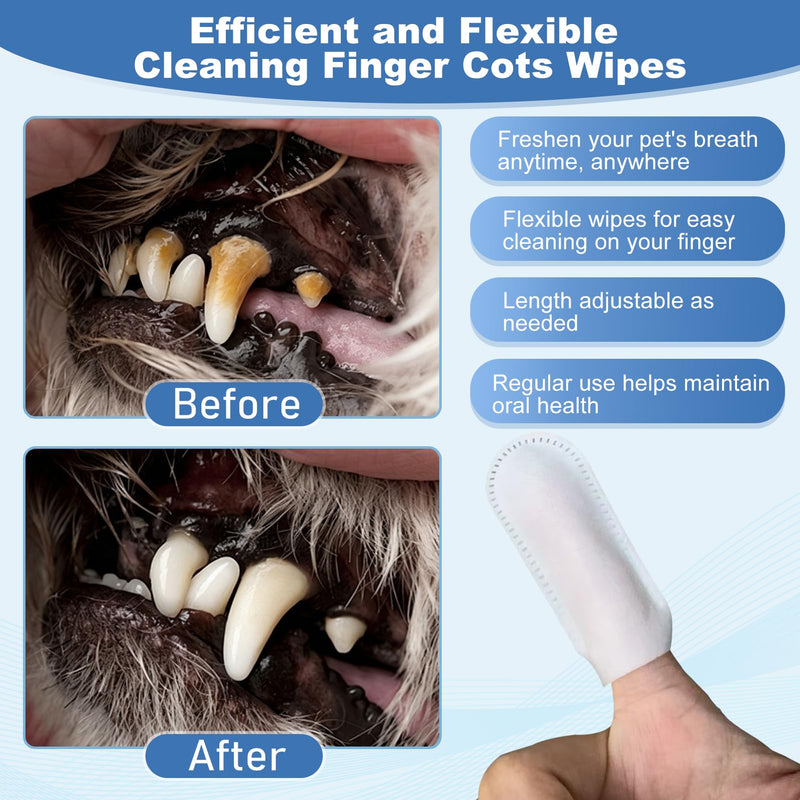 Pet Dental Finger Wipes for Dogs & Cats, Teeth & Gums Cleaning, Fights Bad Breath & Tartar, No Brushing Needed, 50 Count Canister