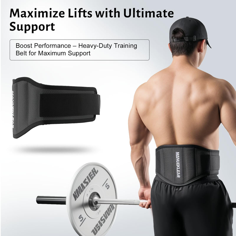 MANUEKLEAR Gym Weight Lifting Belt Weight Lifting Workout Weightlifting Powerlifting Belt for Men Women - 7.5inch - Bodybuilding Fitness Back Support for Cross Training, Squats, Lunges L（34-40 inches) Black