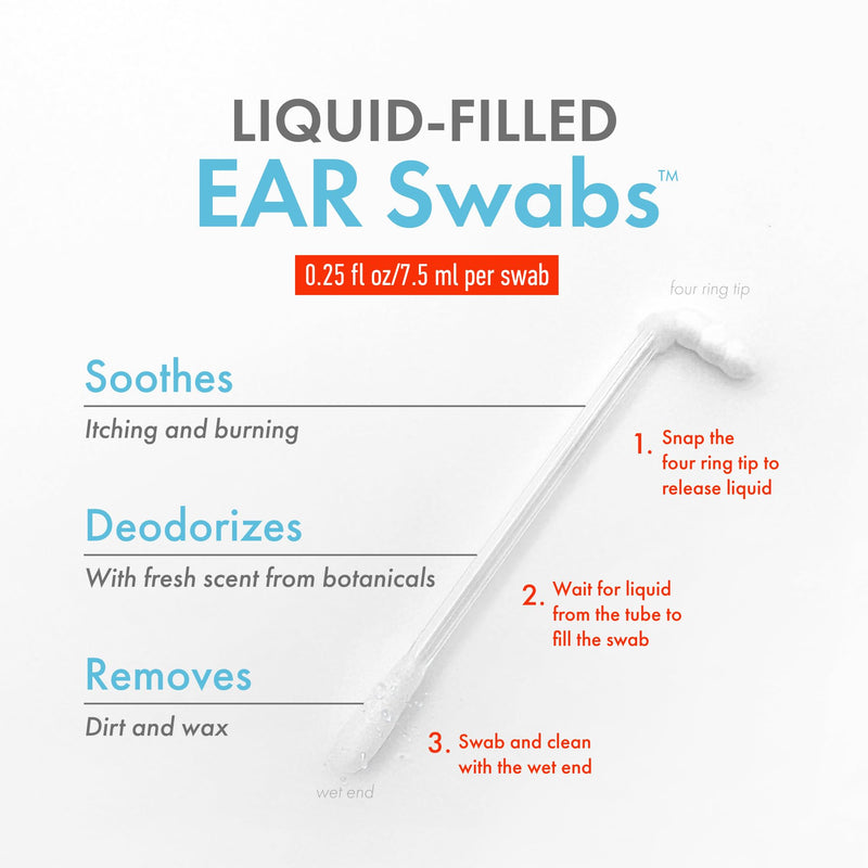 Petkin Liquid-Filled Ear Swabs - 50 Swabs - Fresh Scent - Removes Dirt, Odor & Wax - Cleans & Deodorizes Dog and Cat Ears
