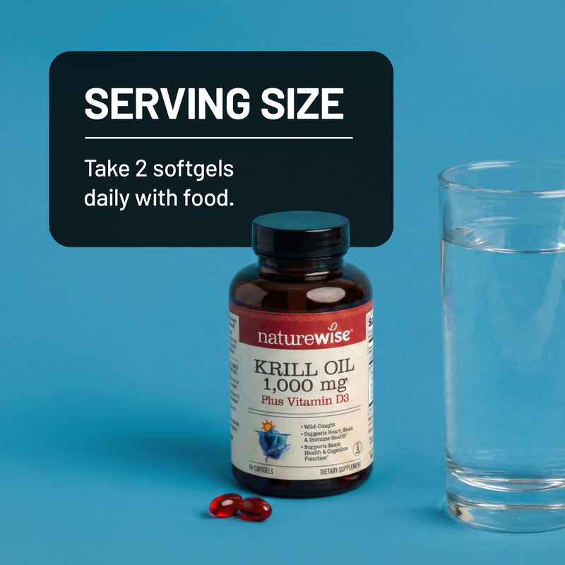 NatureWise Krill Oil 1,000 mg + Vitamin D3 6,000 IU - SUPERBAboost Concentrated Antarctic Krill Oil - Omega-3 EPA & DHA, Phospholipids & Astaxanthin - Non-GMO - 60 Softgels[30 Day Supply]