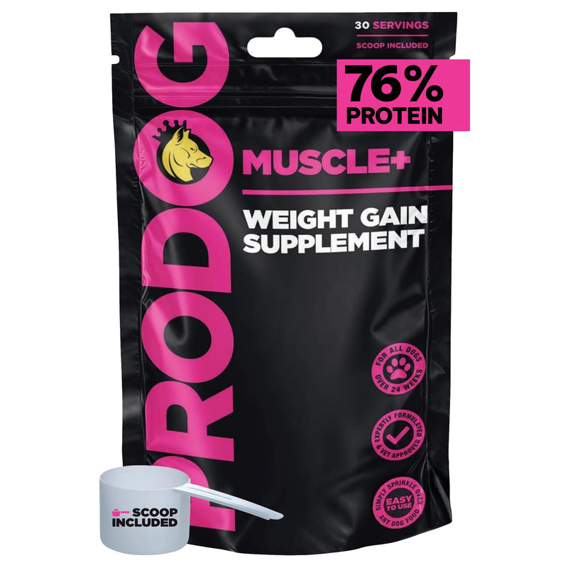 ProDog Muscle+ Dog Weight Gainer - Advanced Nutrition 76% Protein Per Scoop & Omega 3,6,9 - Supplement for Muscle Growth & Recovery, Underweight, Malnourished Dogs (30 Servings) 150g