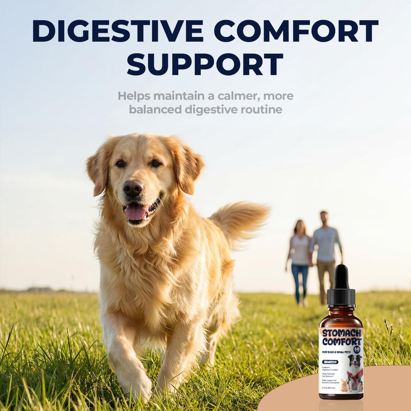 Dog Upset Stomach Relief Liquid Drops, Sensitive Stomach Support for Dogs & Small Pets, Helps Maintain Gut Balance, Occasional Diarrhea, Gas & Constipation Support, 2 fl oz