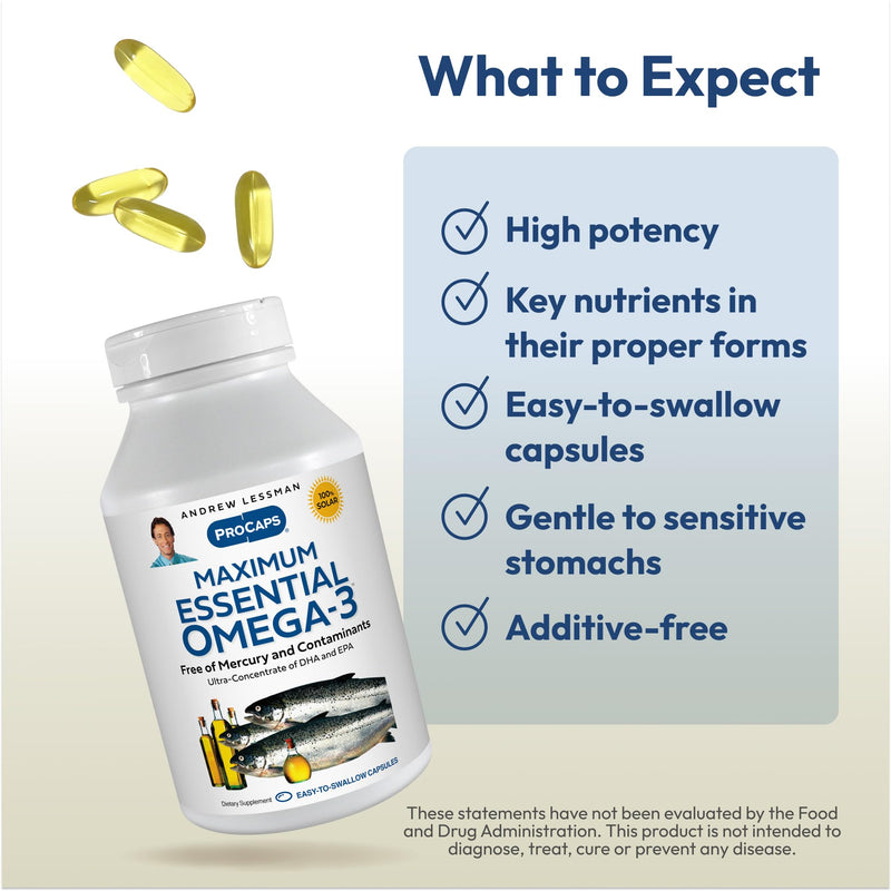 ANDREW LESSMAN Essential Omega-3 Fish Oil 1200mg - 30 Softgels | Ultra-Pure Omega-3 Fish Oil with EPA & DHA in Easy-to-Swallow Softgels for Daily Nutritional Support Unflavored 30 Count (Pack of 1)