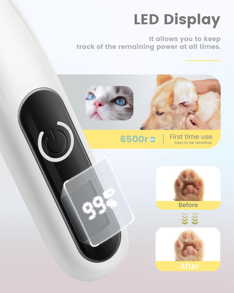 Paw Trimmer for Dogs with LED Display, PAPMINI Paw Trim Pro, Type-C Rechargeable Dog Clipper, 35dB Wireless Quiet Dog Paw Trimmer, Pro Dog Clipper for Paws, Ears, Face White - BeesActive Australia