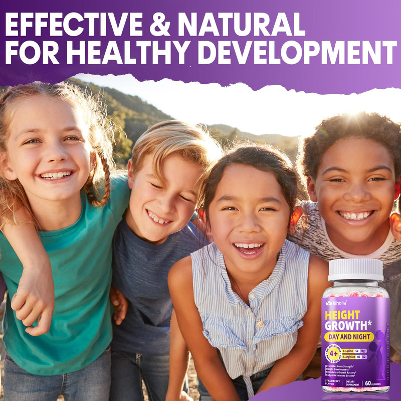 Height Growth Gummies for Kids & Teens - Natural Vitamin Growth Supplement | Plus Calcium, D3K2, Magnesium, Zinc, L-Arginine - Healthy Bone & Immune Multivitamin for Teen Boys Girls in Growing - 60 Chew