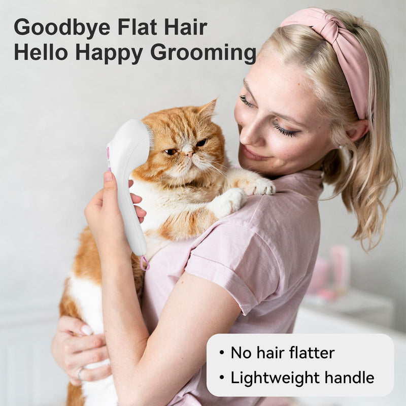 Euqvunn Cat Brush with Steam with Trigger Button, [Ultra-Quiet Design/Comfort Handle] Pet Steam Brush Cat Steamy Brush Dog Brush Rechargeable Cats with Spray for Cats, Dogs, Rabbits Pink-White - BeesActive Australia