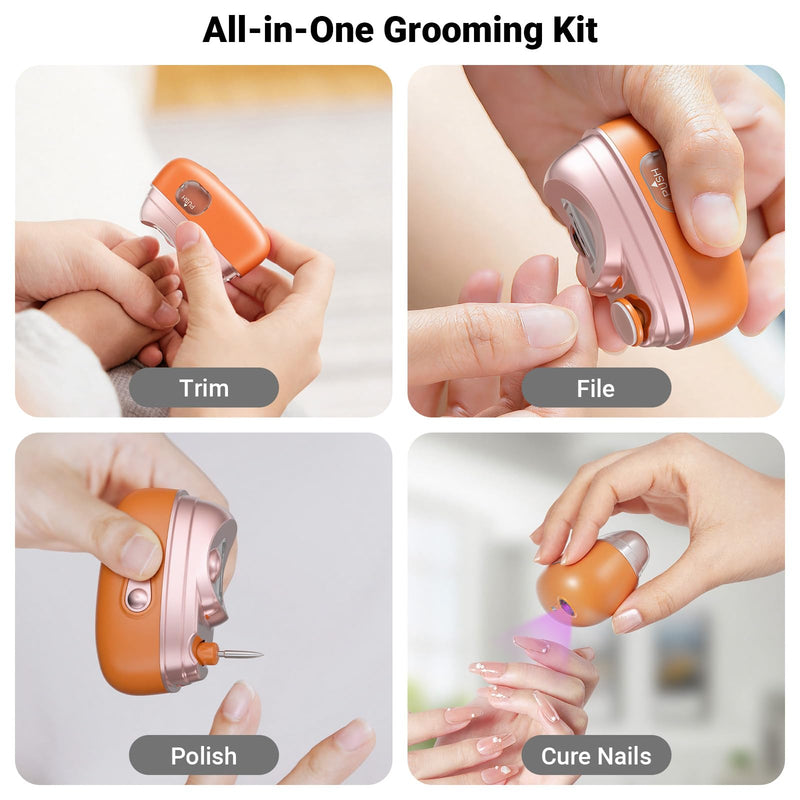 4-in-1 Electric Nail Clipper with LED Light – Quiet Rechargeable Nail Grooming Kit, Grinder & Polisher, 2 Speed, Nail Debris Collector, Portable Gift Set