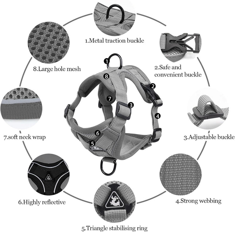 cat Chest Harness and Leash, Anti-Escape Adjustable Soft mesh cat Leash and Chest Harness Set for All Types of Cats cat Vests (Grey, 6.6-9.9lb) M:6.6-9.9lb grey - BeesActive Australia