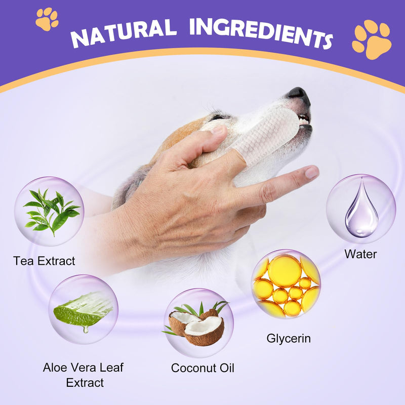 Teeth Cleaning Finger Wipes for Dogs & Cats, Reduces Tartar & Freshens Breath Dental Wipes，Natural Mild Ingredients,Disposable Dog Teeth Cleaning Wipes,50PCS