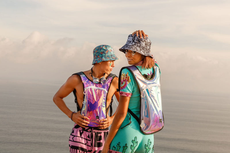 Vibe Festival Gear Hydration Pack Backpack with 2L Water Bladder for Women, Men, Teens, Kids - Hydropack Hydro Sports, Outdoor, Running, Camping, Hiking, Festivals, Raves Purple Holographic Iridescent - BeesActive Australia