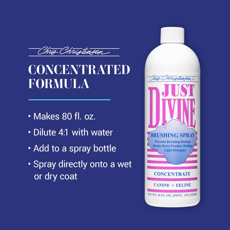 Chris Christensen Just Divine Dog Brushing Spray Concentrate, Groom Like a Professional, Prevents Brushing Damage, Light Detangler, All Coat Types, Made in USA, 16oz 16 oz Concentrate
