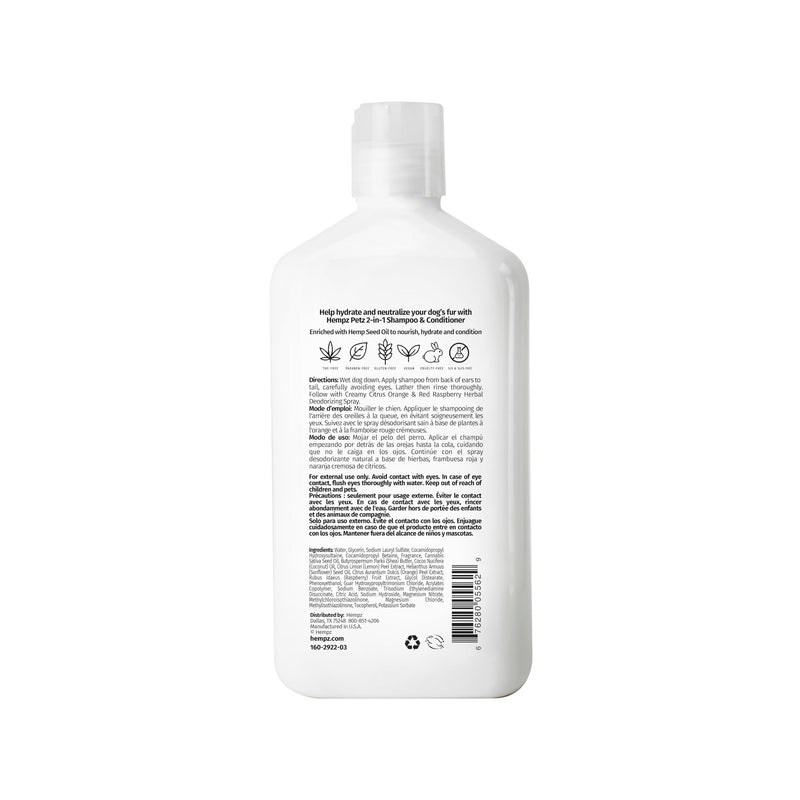 Hempz Petz, Dog Shampoo & Conditioner, Creamy Citrus Orange & Red Raspberry 2 in 1 Herbal Shampoo & Conditioner 17 oz.