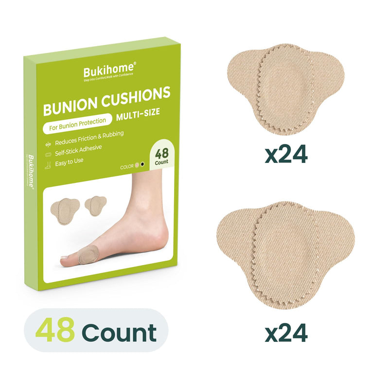 Bukihome Bunion Pads to Wear with Shoes - 48 Pcs Moleskin for Feet - Water-Resistant - Bunion Pain Relief Cushions for All-Day Comfort & Protection (Multi-Size) Multi-Size (Pack of 48) Beige - BeesActive Australia