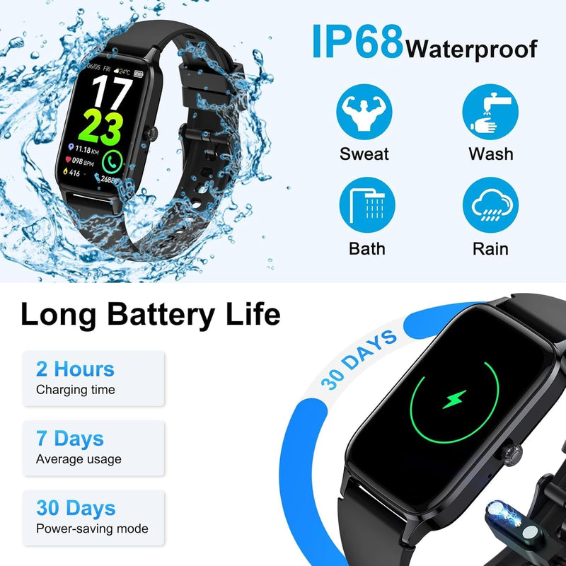 Smart Watch for Men Women(Answer/Make Call), 2026 Fitness Activity Tracker 1.57” Smartwatch with Heart Rate/Sleep Monitor/Pedometer/Calories/110+ Sports, IP68 Waterproof Fitness Watch for Android iOS Black - BeesActive Australia