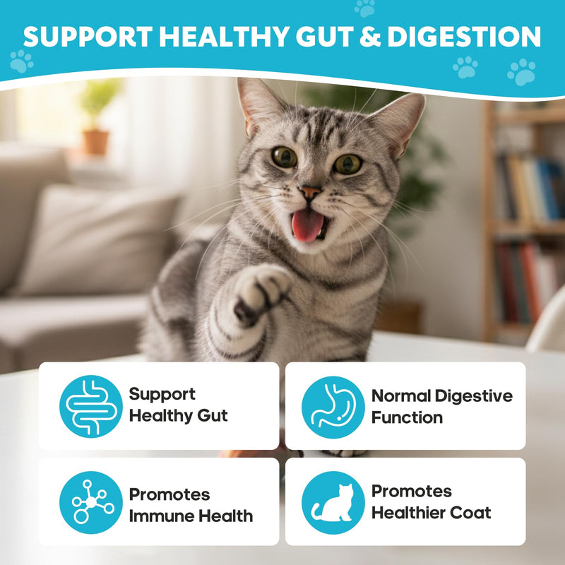 Probiotics for Cats - Cat Probiotic Supplement for Digestive & Gut Support, Diarrhea Relief, Immunity Booster, Cat Probiotic Powder with 9 Billion CFU and Prebiotics, 60 Capsules