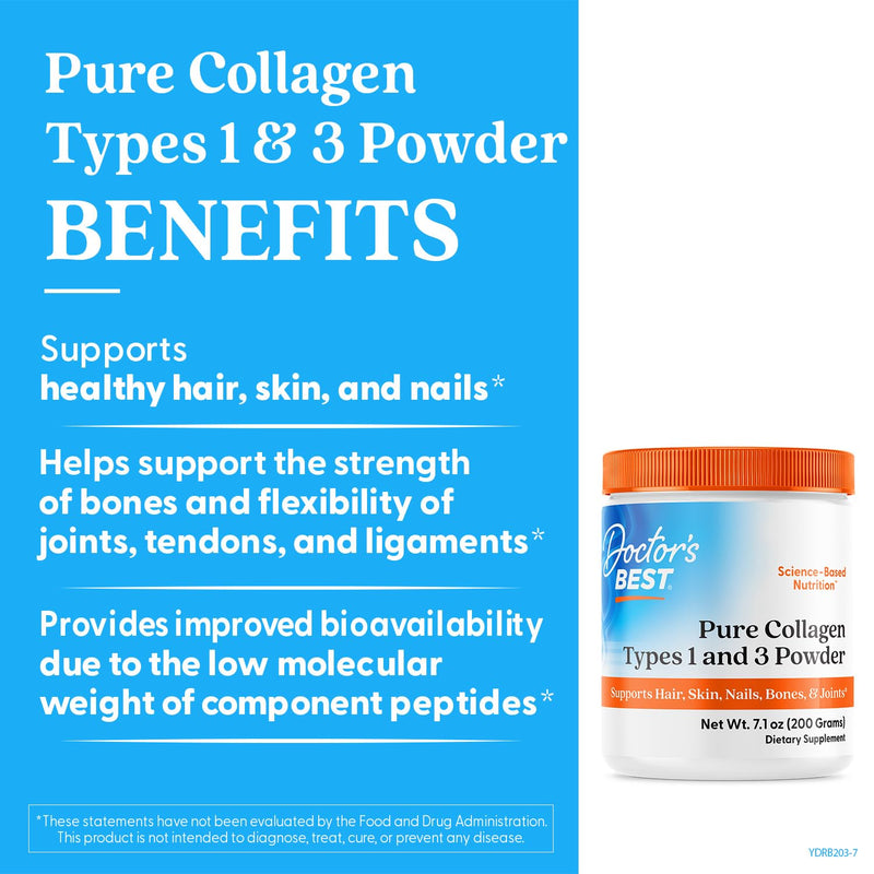 Doctor's Best Pure Collagen Types 1 & 3, Promotes Healthy Skin Hair & Nails – Bone & Joint Support, 7.1 Ounce (Pack of 1) 7.1 Ounce (Pack of 1)