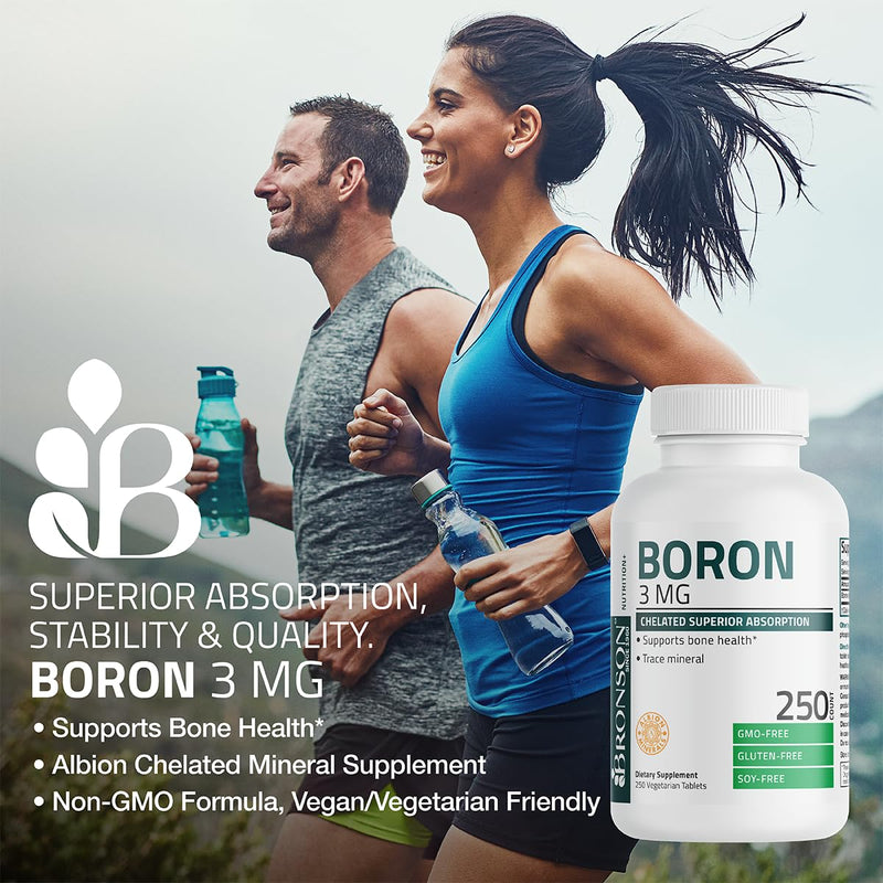 Bronson Boron 3 MG Chelated Superior Absorption Supports Bone Health Trace Mineral, Non-GMO, 250 Vegetarian Tablets 250 Count (Pack of 1) - BeesActive Australia