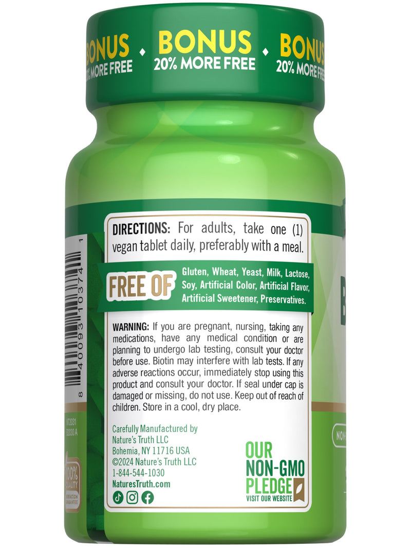 Nature's Truth Biotin | 1000mcg | 120 Tablets | for Women & Men | Vegan, Non-GMO, Gluten Free Supplement Unflavored 120 Count (Pack of 1)