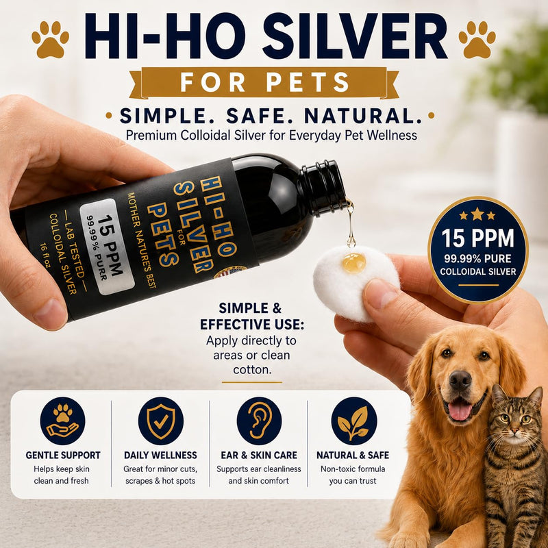 Colloidal Silver for Pets, 15 PPM Silver Liquid for Dogs & Cats, Skin & Immune Daily Wellness Support, 99.99% Pure, Lab Tested, Made in USA, 16 fl oz 16 oz
