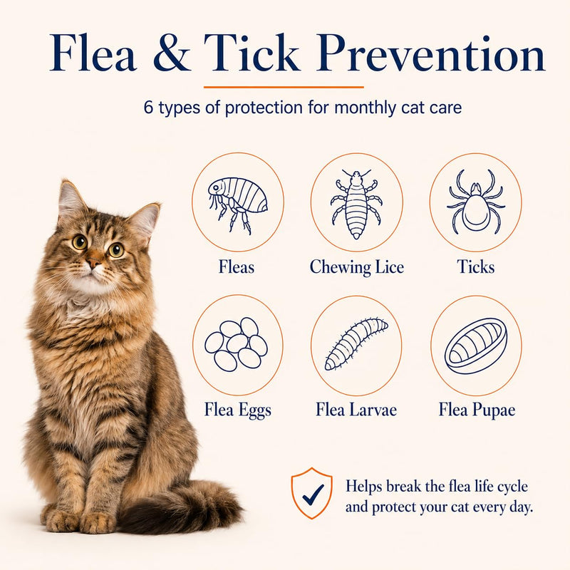Cat Flea & Tick, Waterproof Topical Preventative for Cats Over 1.5 lbs and 8 Weeks or Older, 6 Doses Supply