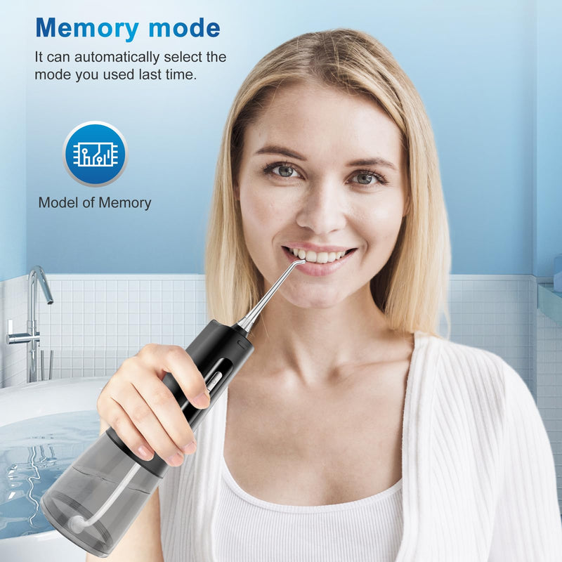 Rechargeable Water Flosser for Teeth, 300ML Oral Irrigator with 4 Nozzles, 2000mAh Battery, IPX7 Waterproof, 360° Rotating, USB Charging, Portable Cordless Dental Cleaner for Braces & Gum Care Black/Clear/Gray