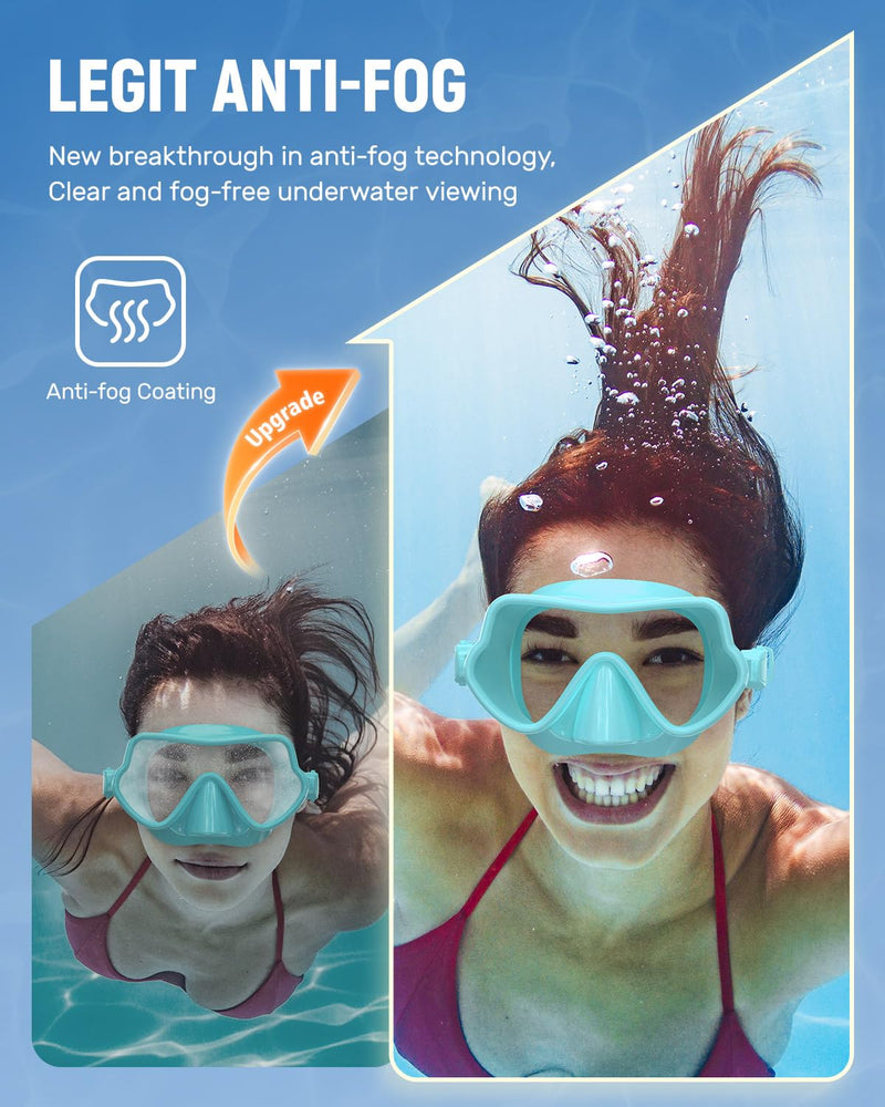 WSTOO Frameless Swim Goggles with Nose Cover for Adults, Panoramic Anti-Glare & Anti-Fog Tempered Glass Lenses, and Perfect Seal Food-Grade Silicone Skirt, Suitable for Snorkelling and Diving 1 Pack Lake Blue - BeesActive Australia