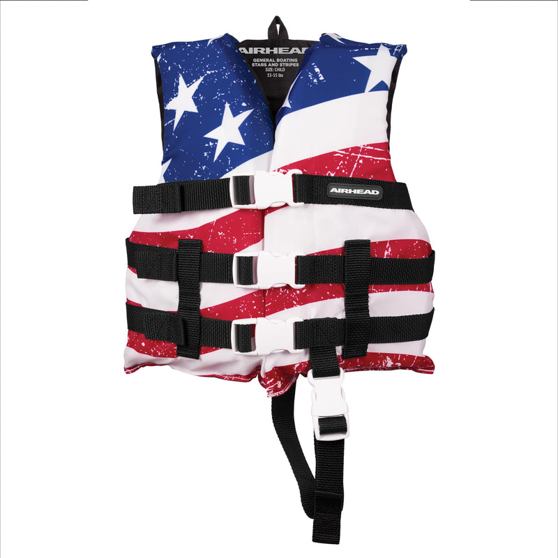 Sportstuff Type III Life Jacket US Coast Guard Approved Open Sides with 3 Body Belts & Buckles Quick Dry Fabric, Secure Fit, Comfortable Stars & Stripes Child - BeesActive Australia