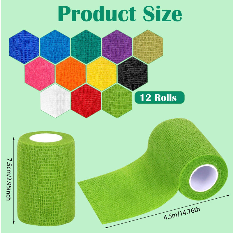 YSWOVUO 12 rolls of self-adhesive bandage, 7.5 cm x 4.5 m adhesive bandage, self-adhesive, non-woven fabric self-adhesive bandage, elastic bandage for stretch athletes, wrist, ankle, pet 7.5 cm x 4.5 m - BeesActive Australia
