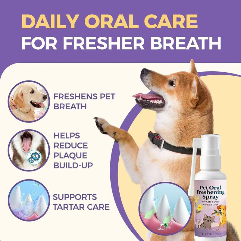 Pet Oral Care Spray, Vanilla Flavor, Natural Breath Freshener for Dogs & Cats, Gentle Formula for Bad Breath, Teeth & Gum Support, No Brushing Needed, Safe Daily Pet Hygiene