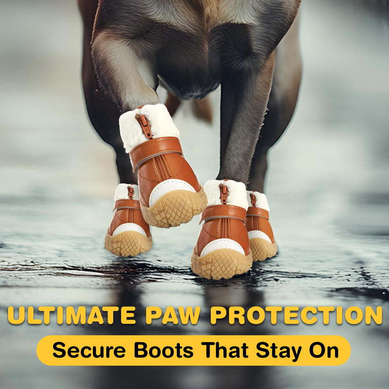 Hcpet Dog Shoes for Small Dogs, Waterproof Dog Boots & Paw Protectors for Hot Pavement Winter Snow Hiking, Anti-Slip Dog Booties for Hardwood Floor Brown Size 3 #3 (Width 1.49 inch) for 11.0-16.5 lbs - BeesActive Australia