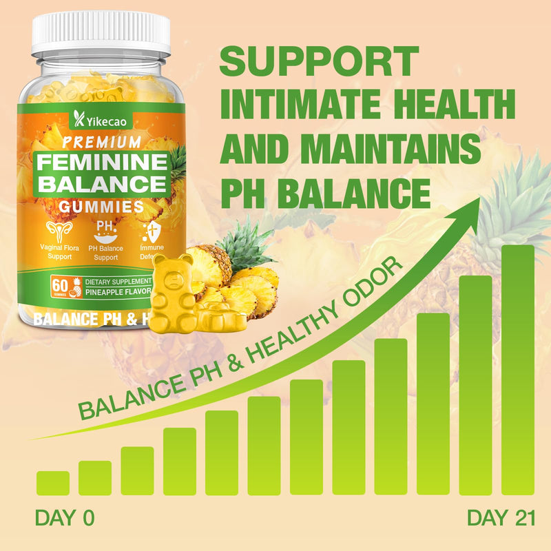 Premium Feminine Balance Gummies for Women, Pineapple Gummies for Women Ph Balance & Vaginal Health, Immune Support, Vegan, Gluten-Free, Pineapple Flavor, 60 Count 1pack