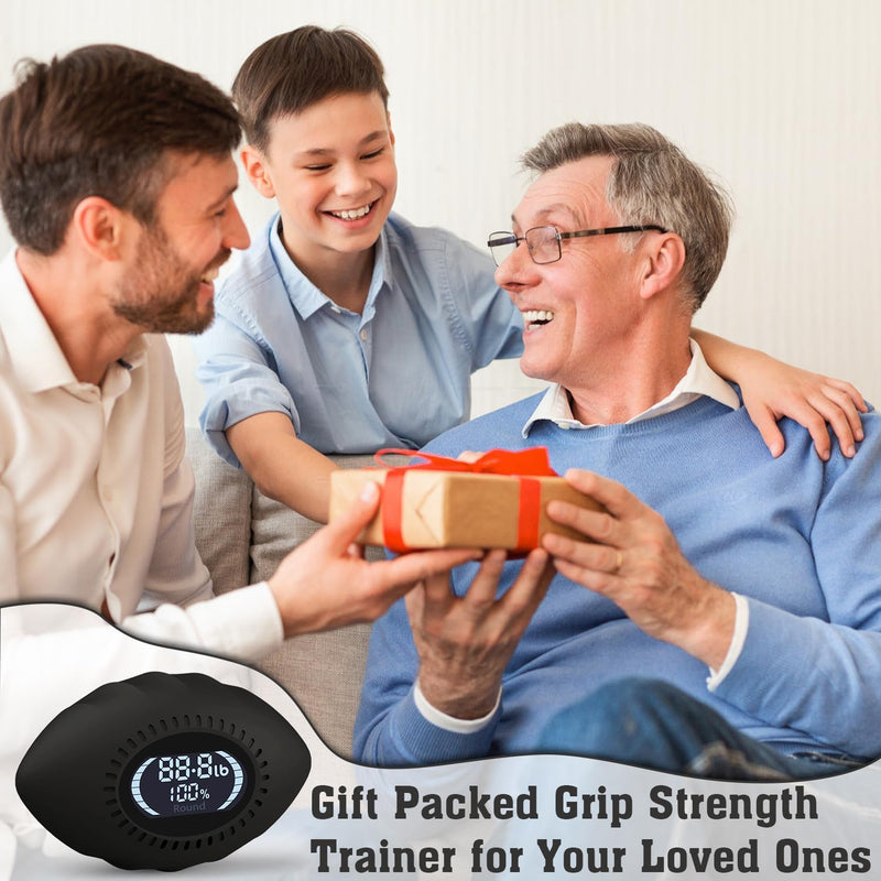 Digital Stress Relief Grip Ball for Adults & Kids, Grip Strength Tester, Hand Strength Gripper up to 220lbs, Forearm Strengthener with Progress Bars & Cheer Sound, Fitness Gift Black