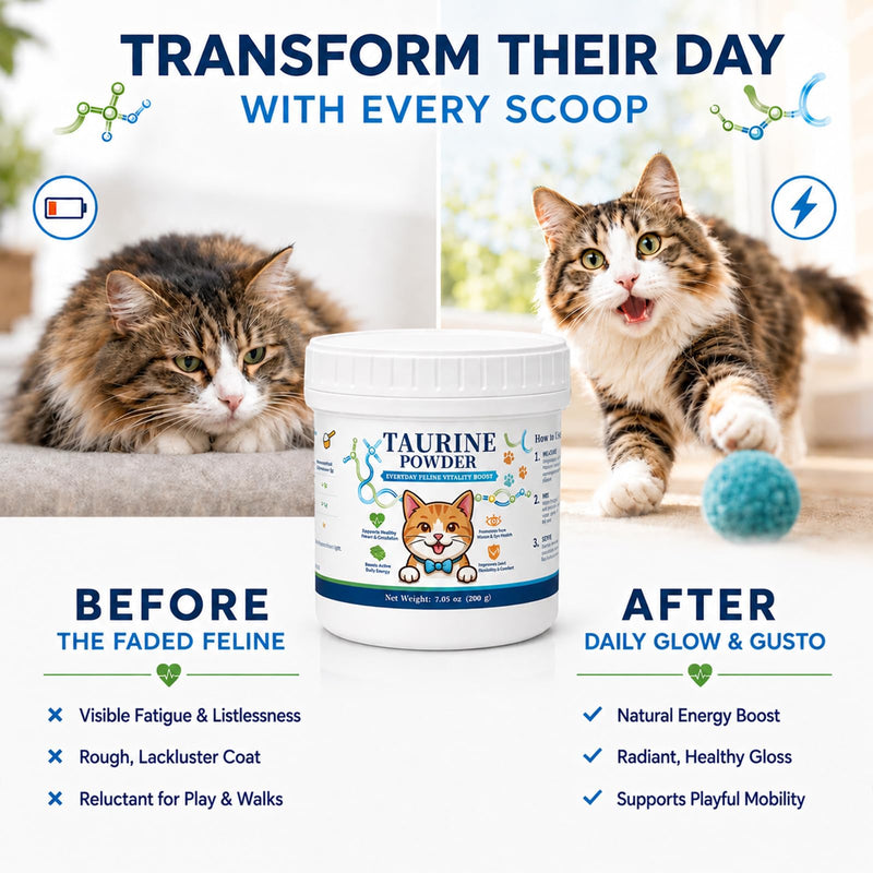 Taurine Powder for Cats, KittySupps Taurine Supplement, Supports Heart Health, Vision, Skin & Coat, Boosts Energy & Daily Wellness, with Dosing Spoon, Easy to Mix in Food, 200 Grams