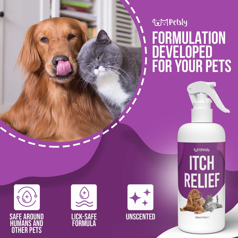 Petsly Medicated Itch Relief Spray for Dogs & Cats with Aloe Vera – 500ml – Antibacterial, Antifungal & Fast-Absorbing, Trusted No-Sting Formula for Skin, Paws & Ears – PETA Approved – Made in Germany