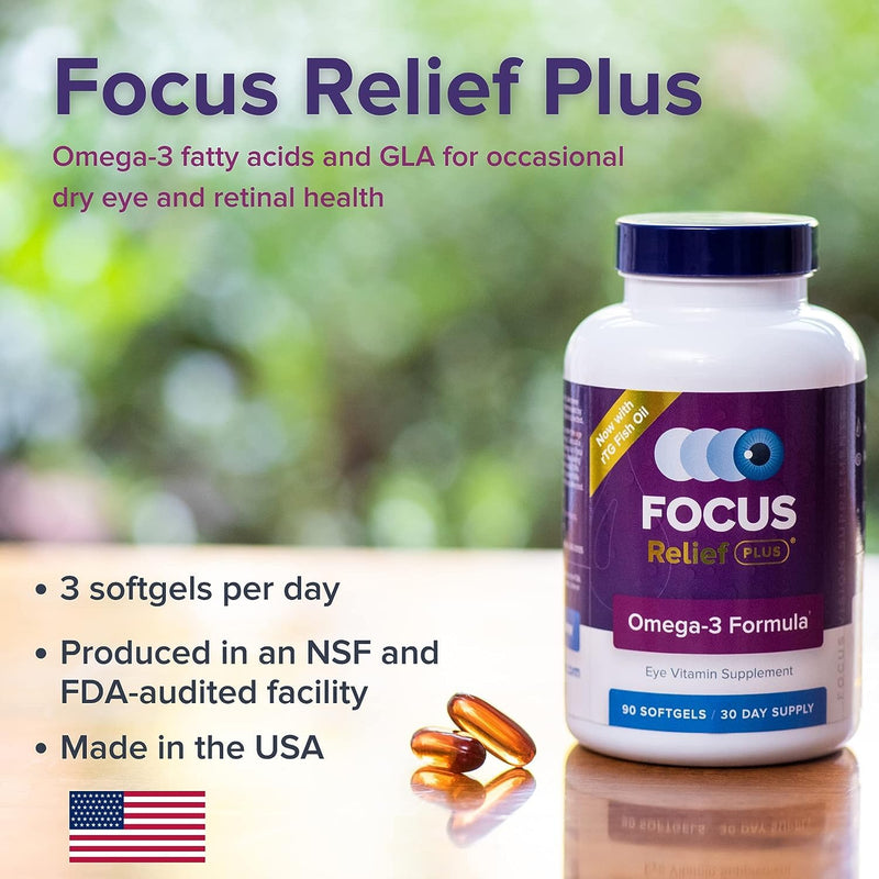 Focus Relief Plus Eye Vitamin with Omega-3 & 1620mg rTG Fish Oil, 180 Count | Eye supplement to support dry eyes and retinal health, 90% EPA and DHA, doctor-developed, made in USA, 60-day supply 90 Count (Pack of 2) 180.0