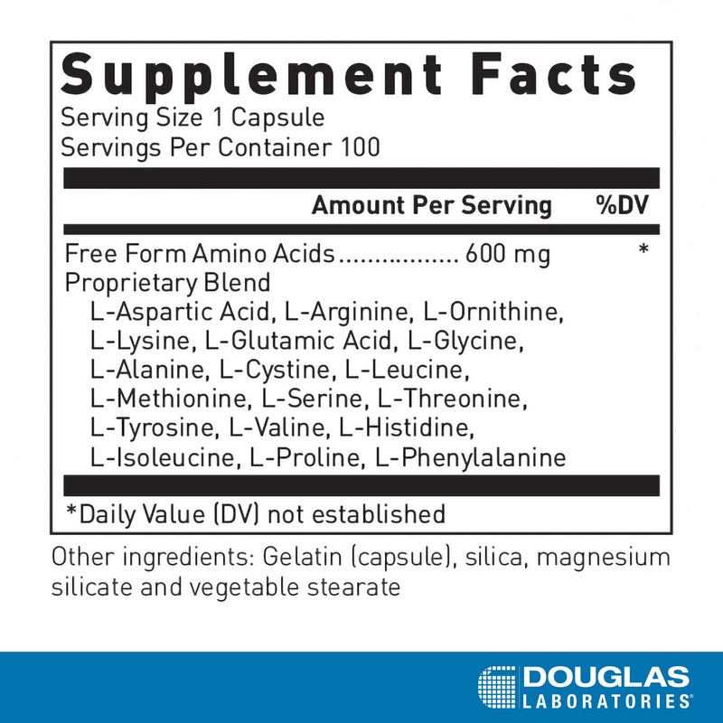 Douglas Laboratories Free Form Amino Capsules | Balanced Amino Acid Mixture to Support Energy, Muscles, Tissues, Bones, and Overall Health* | 100 Capsules | Balanced Amino Acid Mixture to Support Energy, Muscles, Tissues, Bones, and Overall Health*