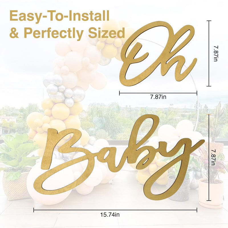 Cute Oh Baby Sign - Wooden Baby Shower Sign with Gold Painted Letters - Adorable Baby Banner for Gender Reveal Party Decor, Baby Shower Decorations - Stylish Photo Backdrop for Baby Boy and Baby Girl - BeesActive Australia