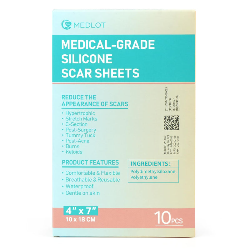 Silicone Scar Sheets, Large 10Pcs 4” x 7” Each, Medical Silicone Tape for Scar Treatment, Scar Patches for C-Section, Keloid Bump, Stretch Marks, Burn, Acne, Surgical Scar Removal 10 Sheets (each 4”x7”) - BeesActive Australia