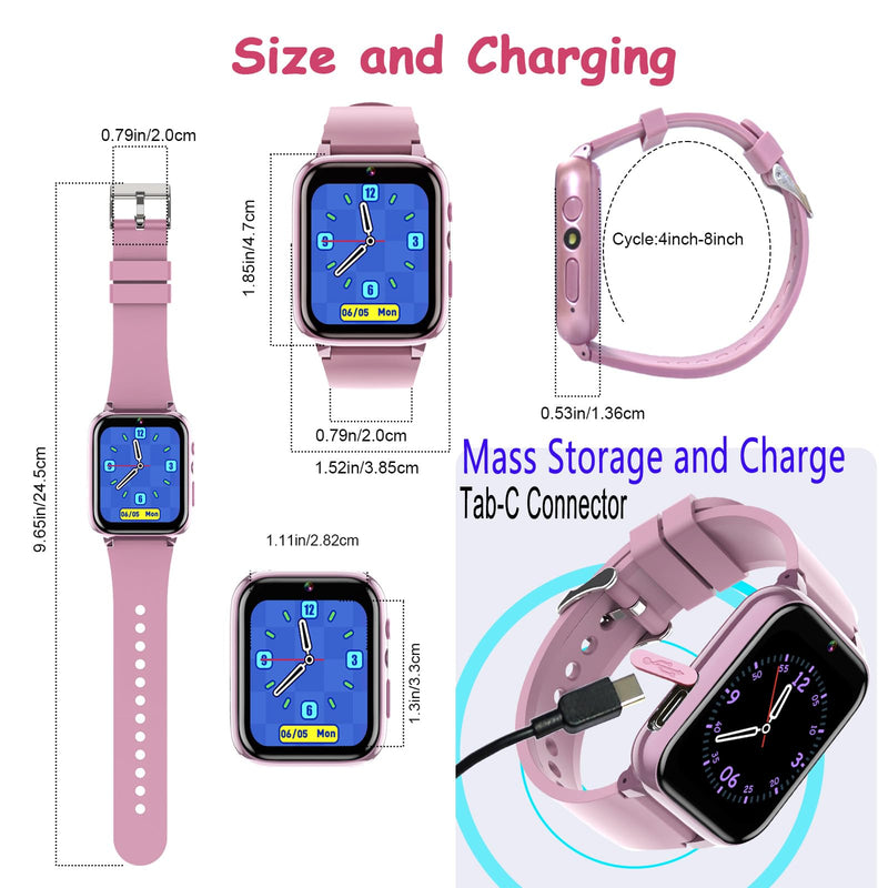 Goodatech 1.69'' Kids Smart Watch for Boys and Girls, HD Camera, 26 Puzzle Games, Video Music Player, Pedometer, Flashlight, Alarm Clock, Christmas Birthday Gifts for 4-12 Years Children (Pink) Pink