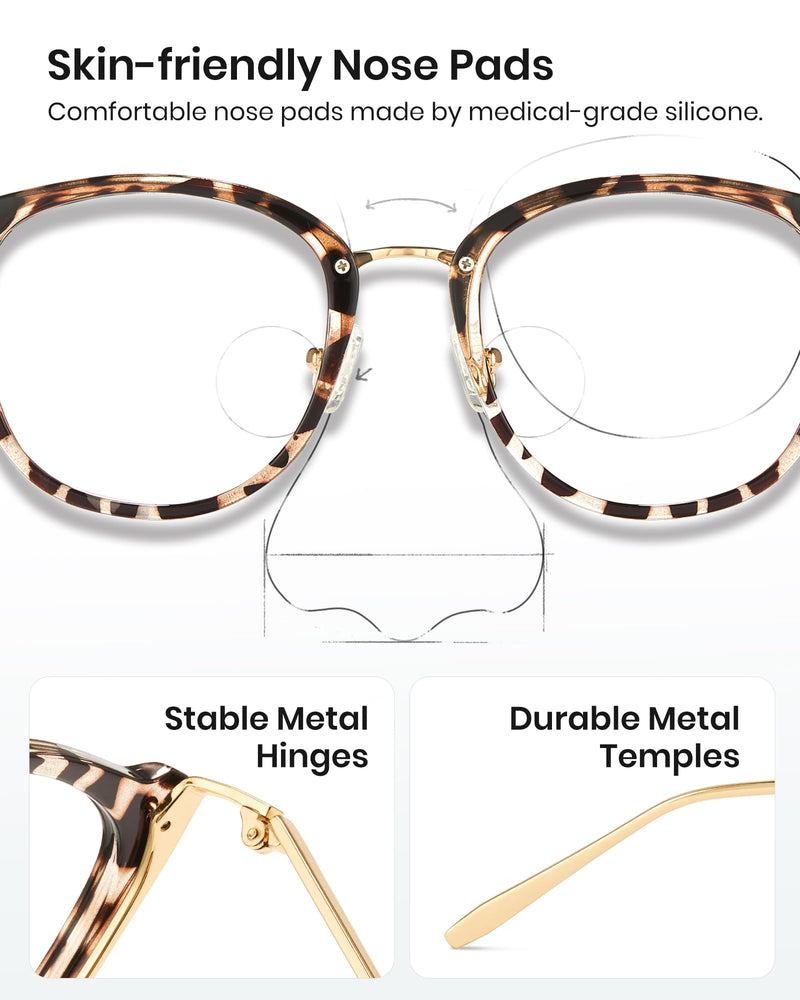 Cyxus Blue Light Glasses for Women, Blue Light Blocking Eyeglasses for Women, Round Computer Eyewear Anti Eye Strain Glasses 1-leopard 8169 clear - BeesActive Australia