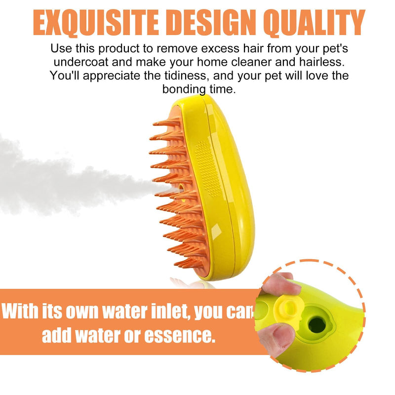 GOMETY Steamy Cat Brush, 3-in-1 Cat Steamy Brush, Cat Brush with Steam, Cat Brush with Water Tank, Cat Brush Long Hair Cat Brush Short Hair Spray Cat Brush for Cats (Yellow) - BeesActive Australia