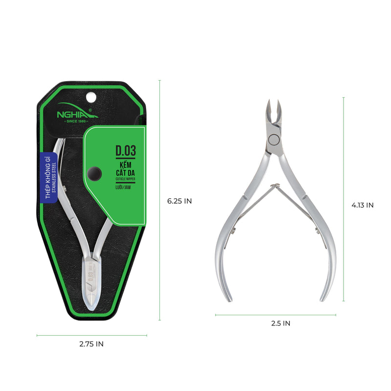 NGHIA Cuticle Nipper - D-03 JAW 12 | Stainless Steel | Durable and Sharp | Ergonomic Design | Grey Plated | Ideal for Salons and Home Use