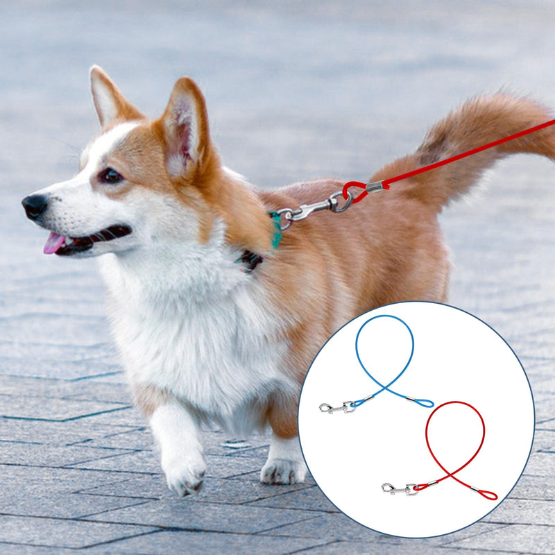 Chew Proof Cable Dog Leash Extension, 2 Pack Metal Cable Leads, Heavy Duty Dog Leash Non-Tangle Connect Leash for Any Leash & Collar & Harness, Dog Leash Extender (Red, Blue) - BeesActive Australia