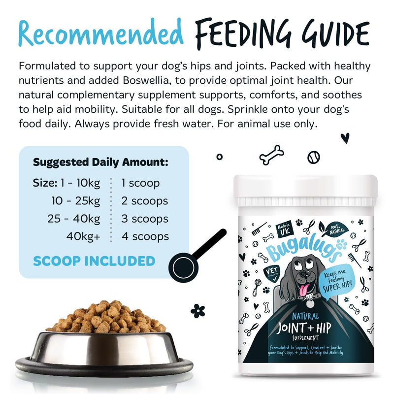 BUGALUGS Joint Supplements For Dogs With Glucosamine, Chondroitin, Green Lipped Mussel - 10 Key Dog Vitamins, Helps with Pain Relief, Joint Support & Stiff Joints (200g) 200g