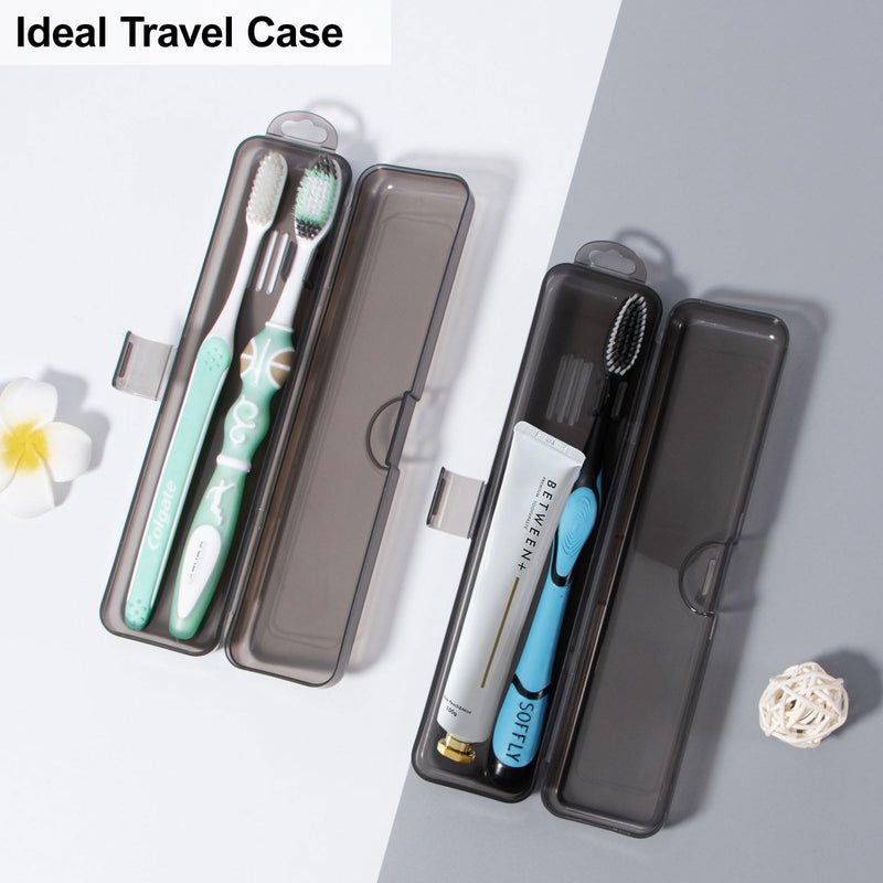 Toothbrush Case 2 Packs, Transparent Black Toothbrush Travel Case, Plastic Toothbrush Holder Travel Size, 7.87 x 1.85 x 1.18 inches Portable Toothbrush Case for Traveling - BeesActive Australia