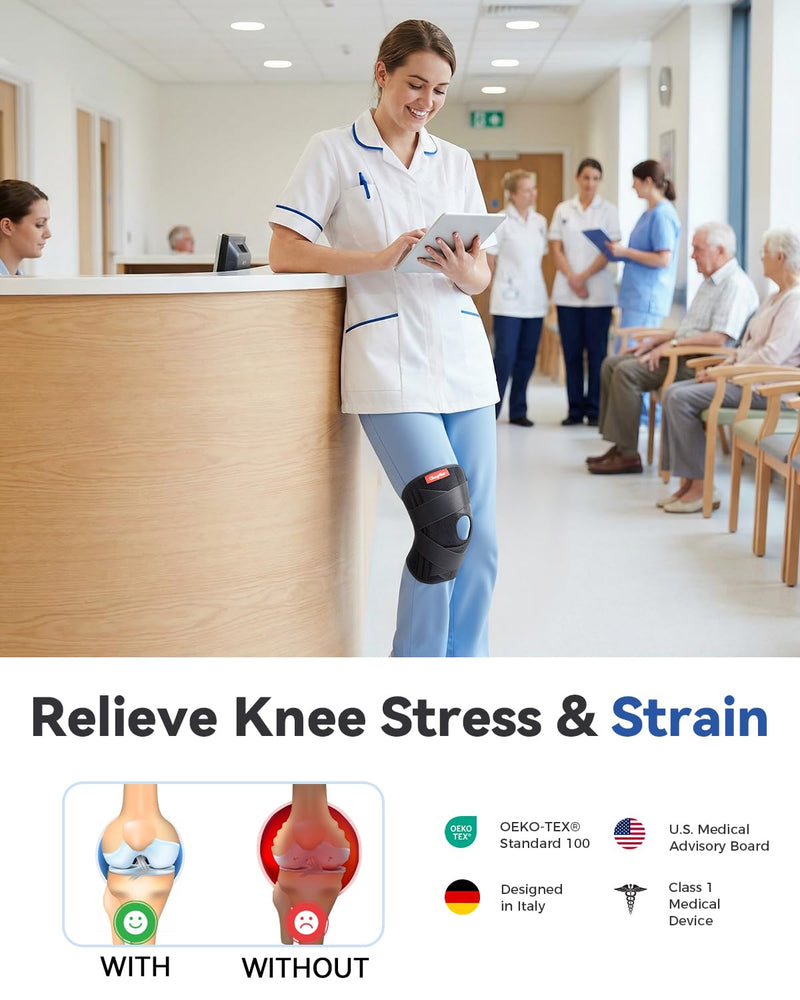 Medical-Grade Knee Brace for Women & Men,[Adjustable V-Straps & Anti-Slip] Knee Support with Side Stabilizers for Knee Pain,Meniscus Tear,ACL,MCL,Arthritis, Patella Stability for Injuries Recovery - XL X-Large Black