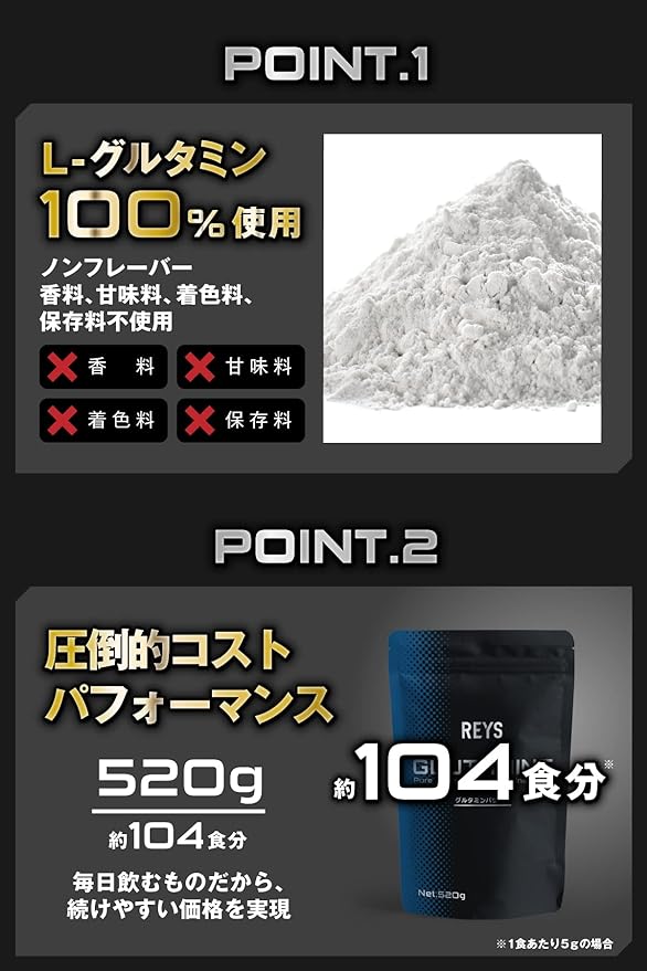 REYS Glutamine Powder 520g Supervised by Noriaki Yamazawa [Estimated usage: approx. 104 times] Uses 100% L-Glutamine Unflavored - BeesActive Australia